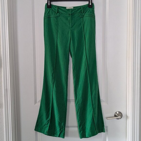 Elevenses Pants Women's Size 2 Green Anthropologie Brighton Linen-blend Pants - Picture 1 of 12
